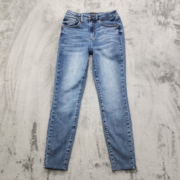 Judy Blue Jeans Womens 3/26 Blue High Rise Relaxed Fit Skinny Raw Hem Stretch - Picture 1 of 15